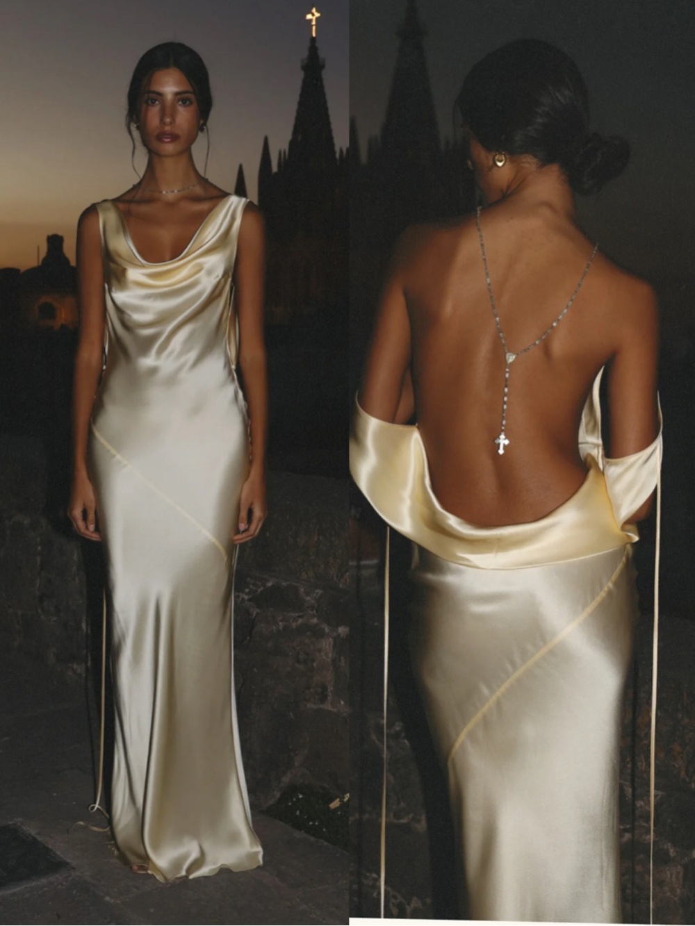 Mirror Palais Plunging Back Cowl Dress in Butter Size Medium NEW! New with tags!